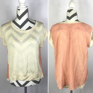 💍 Bordeaux Anthro Cream Peach Color Block Blouse